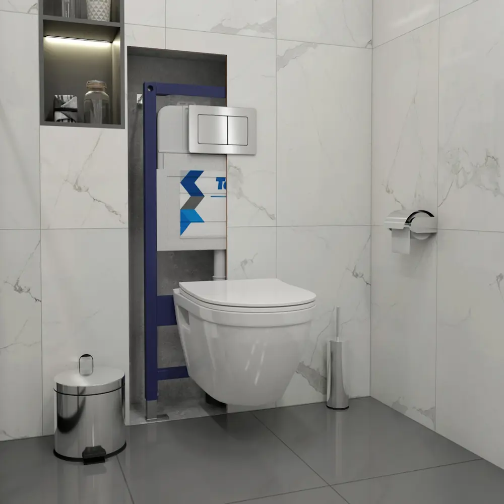 Фото 5 Комплект Teymi F13489 5 в 1 инсталляция с унитазом унитаз подвесной безободковый Vitra кнопка нержавеющая сталь Фото 5 Комплект Teymi F13489 5 в 1 инсталляция с унитазом унитаз подвесной безободковый Vitra кнопка нержавеющая сталь