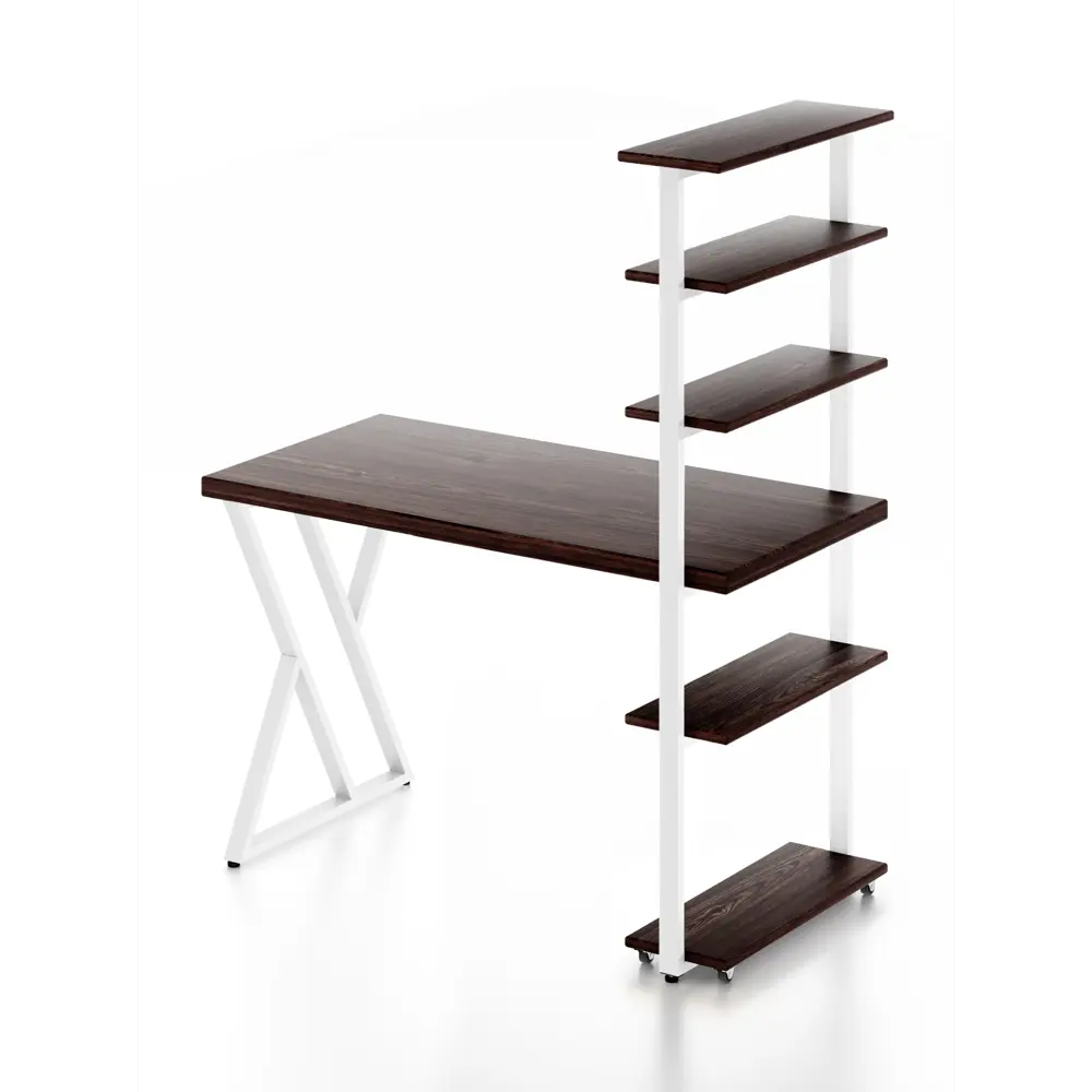 Фото 3 Стол Solarius loft с 5 полками столешница 40 мм 60x145x100 см белые металлические Z-образные ножки сосна цвет венге Фото 3 Стол Solarius loft с 5 полками столешница 40 мм 60x145x100 см белые металлические Z-образные ножки сосна цвет венге