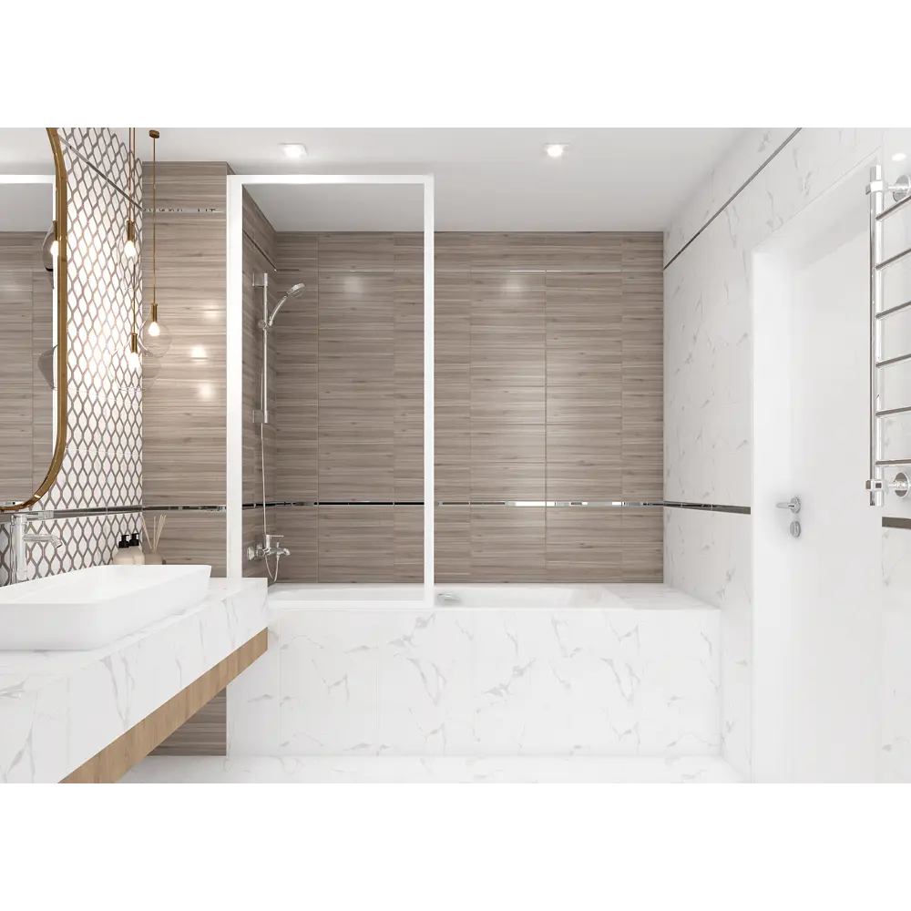 Фото 7 Настенная плитка Laparet Statuario 20x40 см 1.2 м² цвет белый, цена за упаковку Фото 7 Настенная плитка Laparet Statuario 20x40 см 1.2 м² цвет белый, цена за упаковку