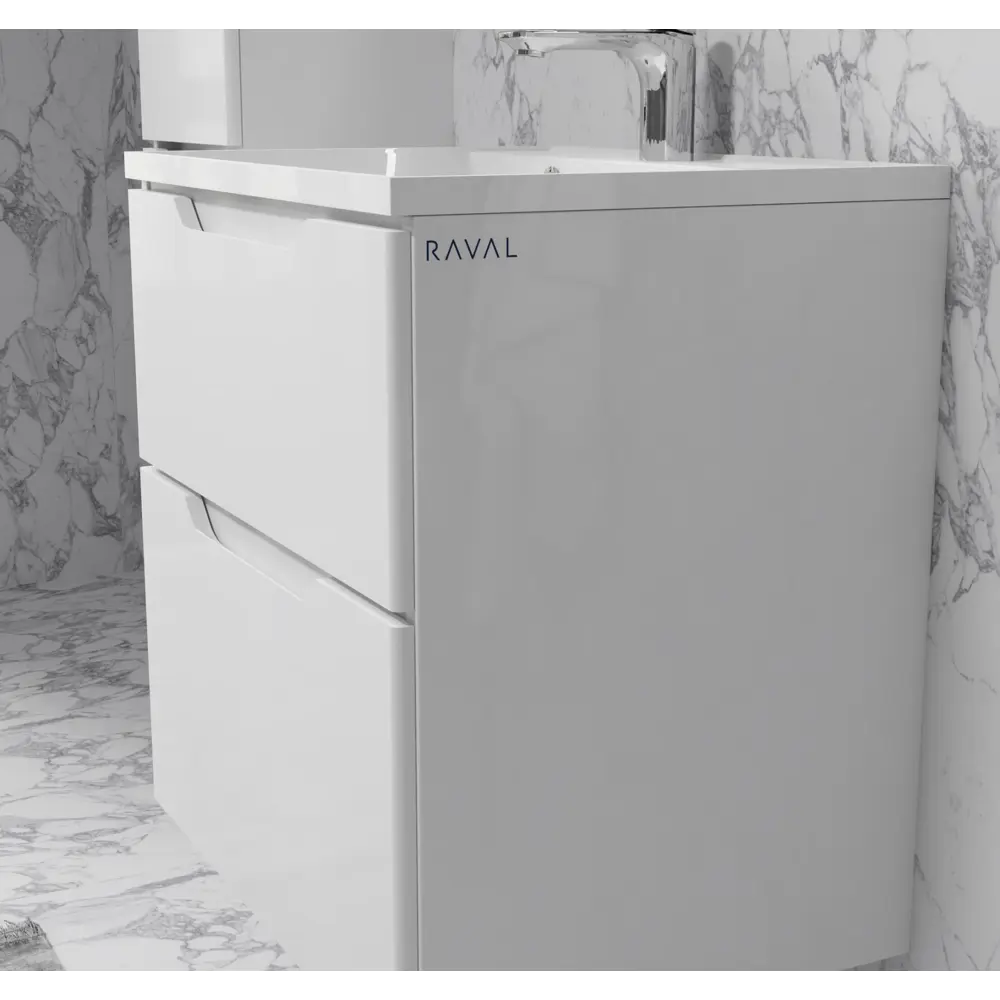 Фото 3 Тумба под раковину подвесная Raval RAVSET009 60см цвет белый, с раковиной Фото 3 Тумба под раковину подвесная Raval RAVSET009 60см цвет белый, с раковиной