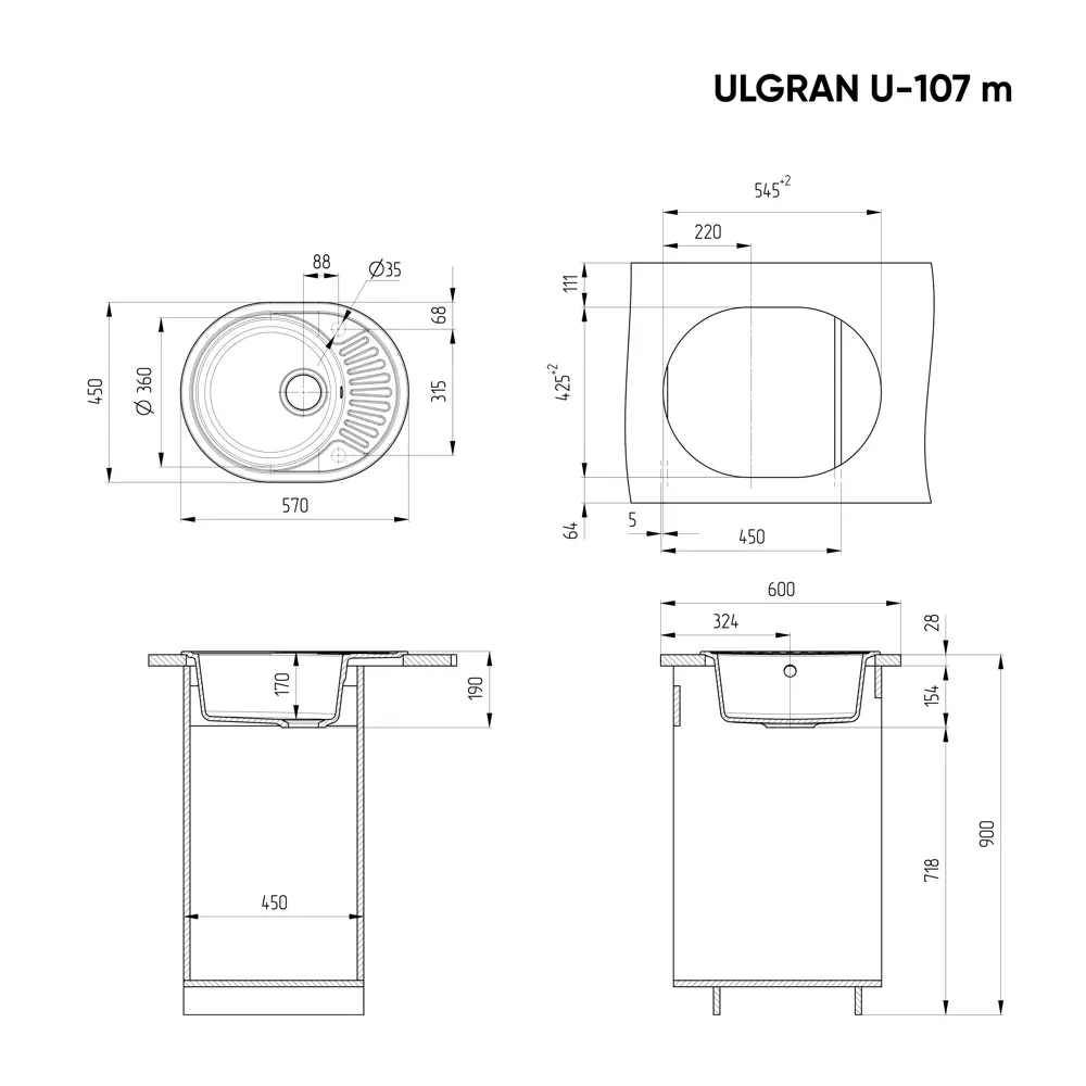Фото 2 Мойка для кухни Ulgran U-107m-344 цвет черный Фото 2 Мойка для кухни Ulgran U-107m-344 цвет черный