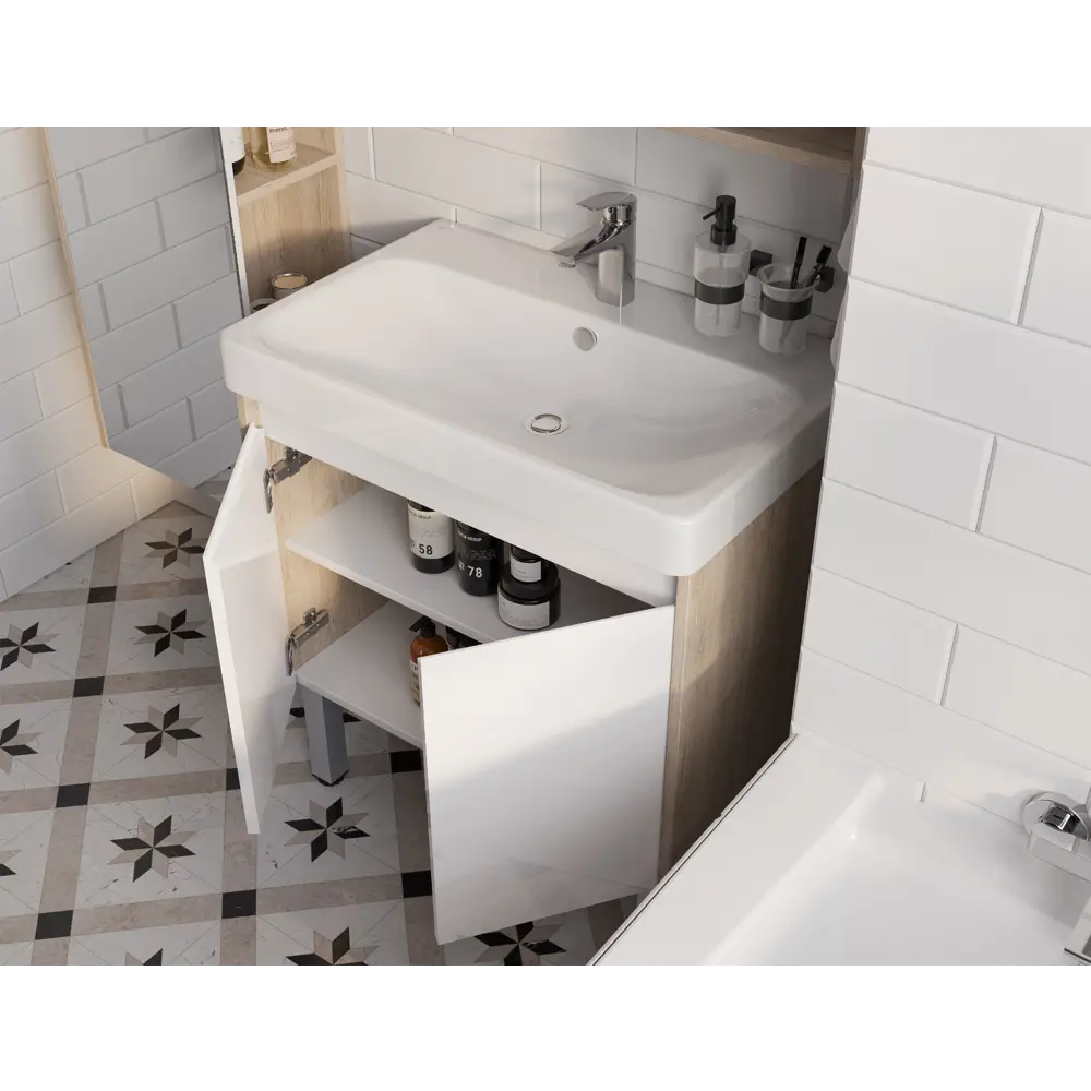 Фото 3 Тумба под раковину подвесная Aquaton 1A2789V0SDB20 63см цвет белый, с раковиной