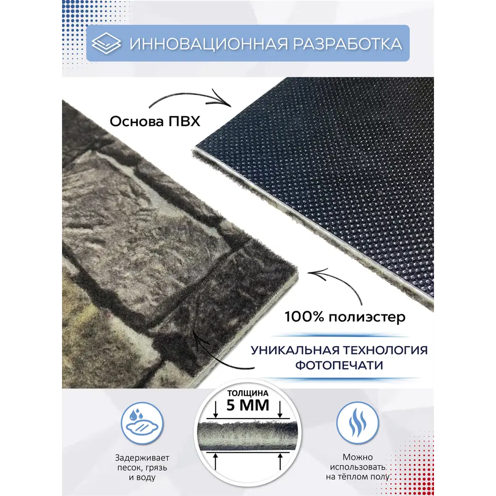 Фото 3 Коврик придверный Shahintex Digital Print (31) Брусчатка серо-бежевый S 60x90 см полиэстер Фото 3 Коврик придверный Shahintex Digital Print (31) Брусчатка серо-бежевый S 60x90 см полиэстер