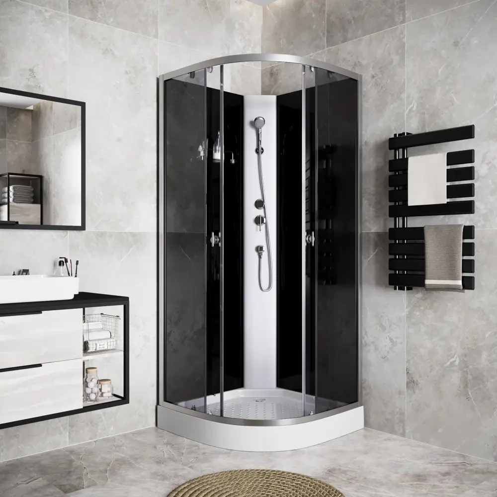 Фото 3 Душевая кабина Niagara Eco E90/13/TN/BK 90x90x200 низкий поддон 5 см 1/4 круга профилей матовый хром Фото 3 Душевая кабина Niagara Eco E90/13/TN/BK 90x90x200 низкий поддон 5 см 1/4 круга профилей матовый хром