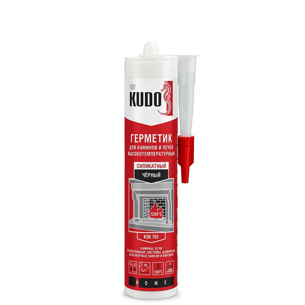 Фото Герметик силикатный Kudo для печей и каминов черный t+1200º С 280 мл Фото Герметик силикатный Kudo для печей и каминов черный t+1200º С 280 мл