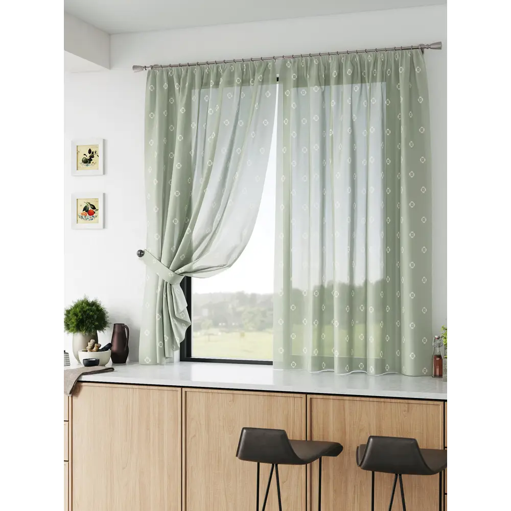 Фото Тюль Comfy way Базовая комплектация CW786074 на шторной ленте 160x150 см цвет зеленый Фото Тюль Comfy way Базовая комплектация CW786074 на шторной ленте 160x150 см цвет зеленый