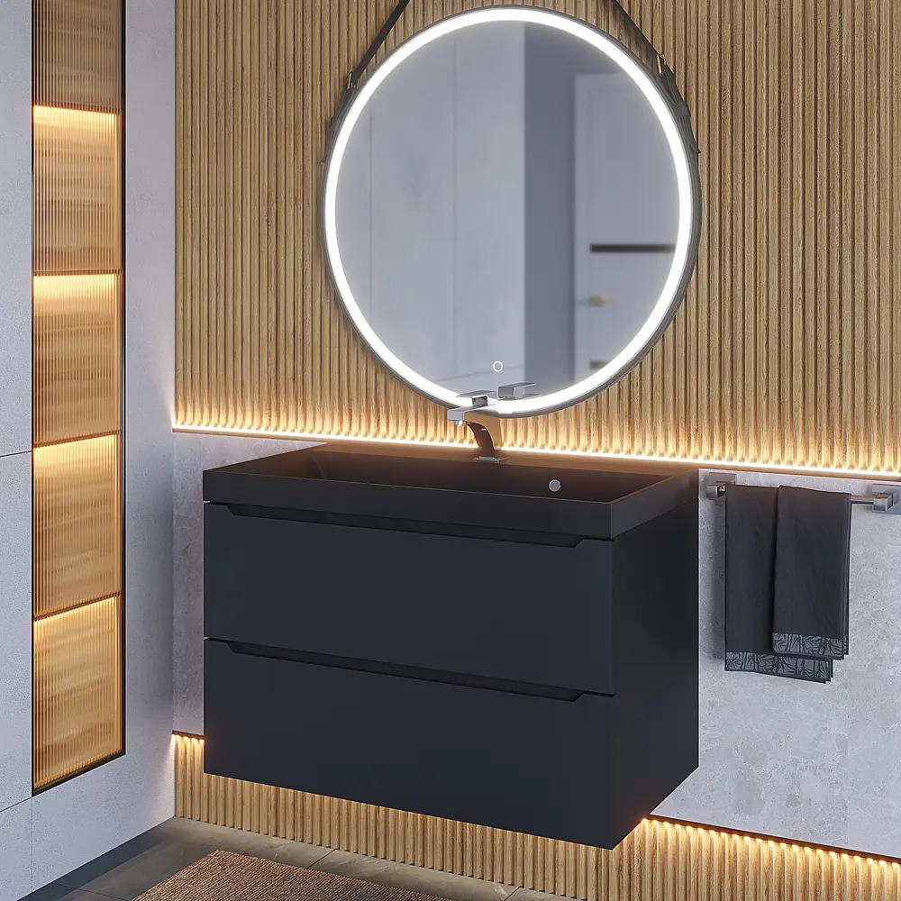 Фото 4 Тумба с раковиной для ванной подвесная Uperwood Tanos-Classic Quartz 80x45x55 см черная/уголь Фото 4 Тумба с раковиной для ванной подвесная Uperwood Tanos-Classic Quartz 80x45x55 см черная/уголь