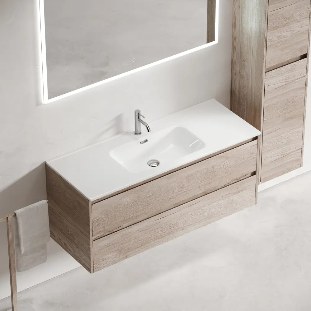 Фото 3 Тумба подвесная SANCOS Libra LB12-1EG 119x45x50 c двумя ящиками оснащенными доводчиками, дуб галифакс натуральный