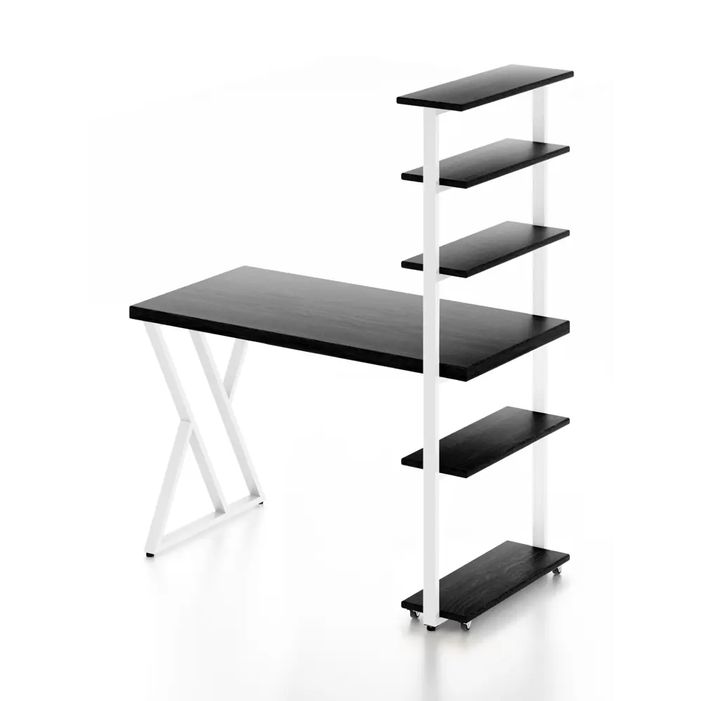 Фото 3 Стол Solarius loft с 5 полками столешница 40 мм 80x145x140 см белые металлические Z-образные ножки сосна цвет антрацит Фото 3 Стол Solarius loft с 5 полками столешница 40 мм 80x145x140 см белые металлические Z-образные ножки сосна цвет антрацит