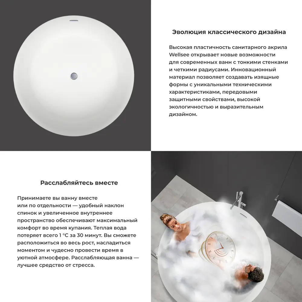 Фото 4 Ванна отдельностоящая Wellsee Pour Plus 237101001 акриловая 150x150 см с ножками, экраном и сливом-переливом Фото 4 Ванна отдельностоящая Wellsee Pour Plus 237101001 акриловая 150x150 см с ножками, экраном и сливом-переливом