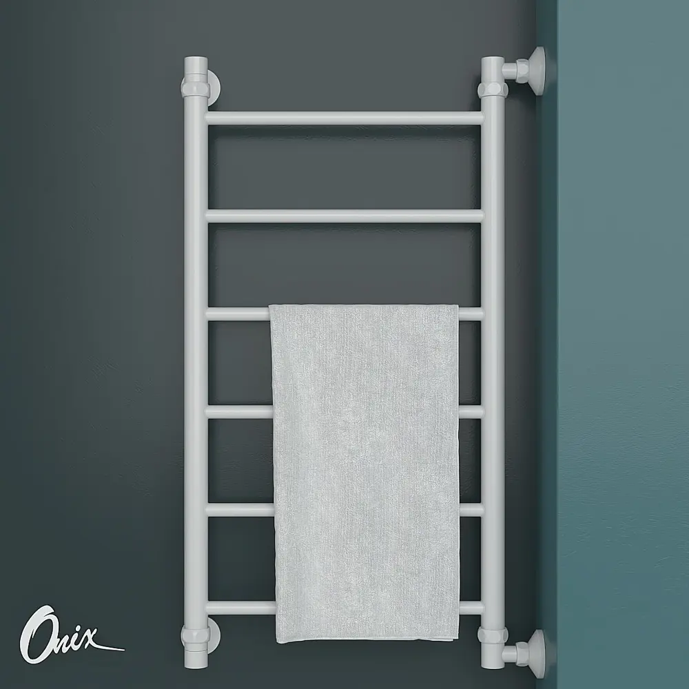 Фото 2 Полотенцесушитель водяной лестница Onix Classic white right 80x40 см боковая правая подводка нержавеющая сталь цвет белый