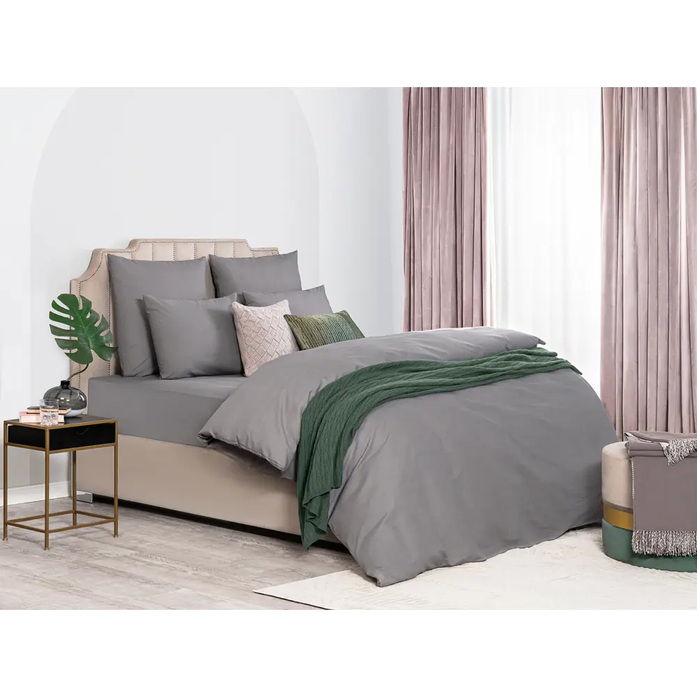 Фото Простыня Sleep ix Сакаи 180x200 см перкаль на резинке цвет серый Фото Простыня Sleep ix Сакаи 180x200 см перкаль на резинке цвет серый