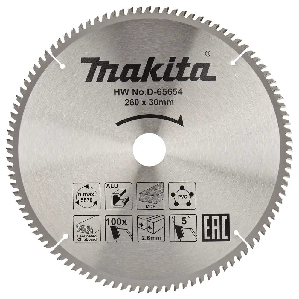 Фото Диск пильный универсальный Makita D-65654 100T 260x30x2.6 мм