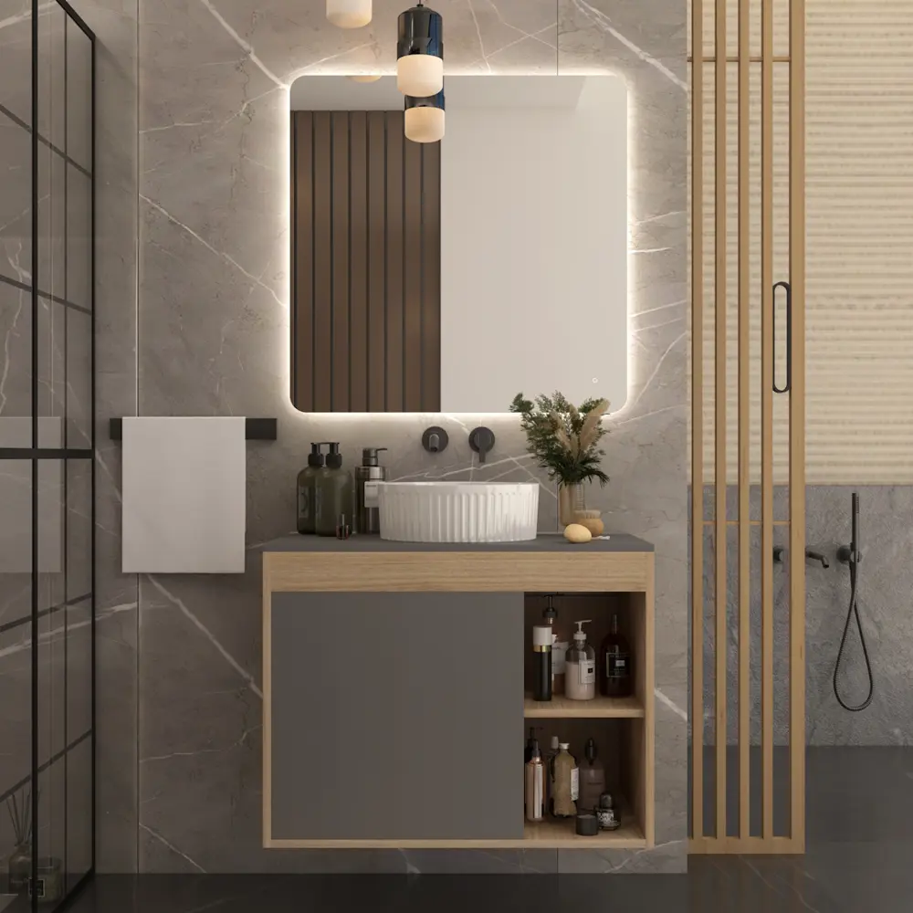 Фото 5 Тумба подвесная с раковиной для ванной 80 см Teymi Nura F15158 корпус дуб фасад графит раковина Martta D36 Фото 5 Тумба подвесная с раковиной для ванной 80 см Teymi Nura F15158 корпус дуб фасад графит раковина Martta D36