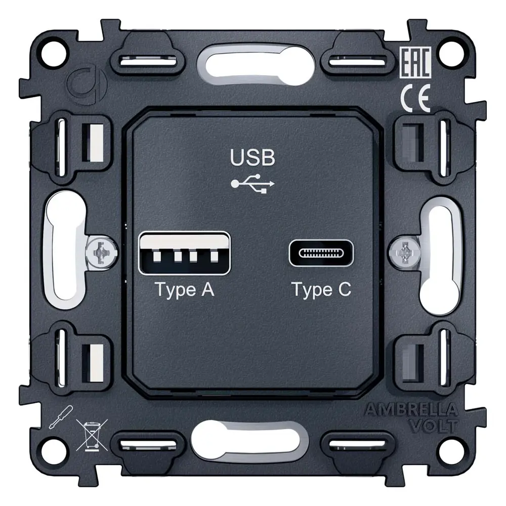 Фото Розетка USB встраиваемая Ambrella volt Альфа VM177 цвет серый Фото Розетка USB встраиваемая Ambrella volt Альфа VM177 цвет серый