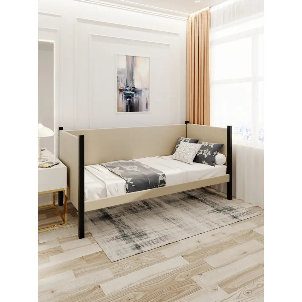 Фото 4 Кровать Solarius Тахта реечное основание tahta-obiv-spin-beg90-180ser 100 x 101 x 190 см дерево цвет бежевый/антрацит Фото 4 Кровать Solarius Тахта реечное основание tahta-obiv-spin-beg90-180ser 100 x 101 x 190 см дерево цвет бежевый/антрацит