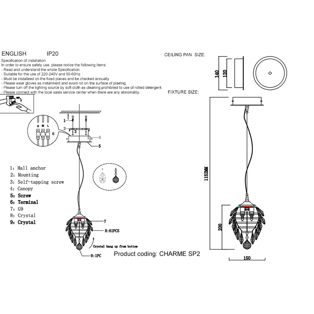 Фото 2 Светильник подвесной Crystal Lux 202_1374 2 лампы 4 м² цвет золото Фото 2 Светильник подвесной Crystal Lux 202_1374 2 лампы 4 м² цвет золото