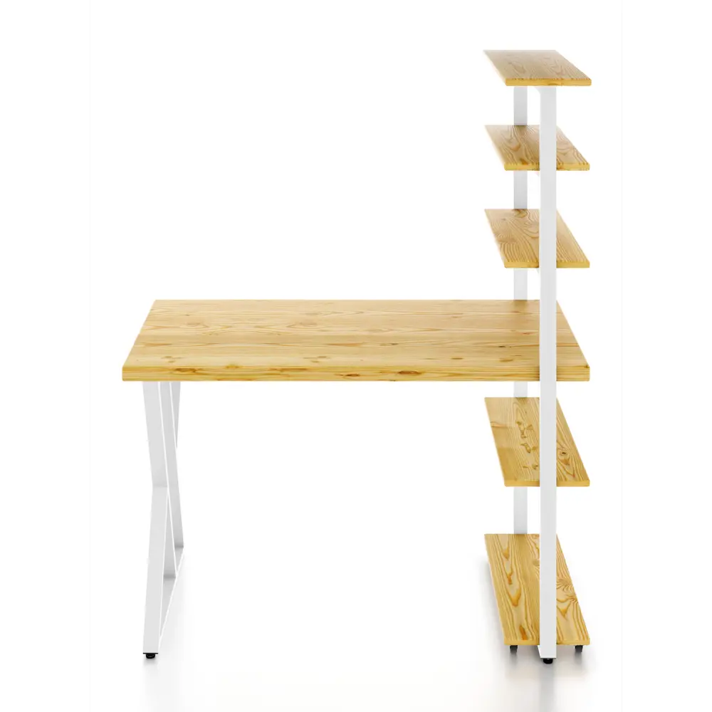 Фото Стол Solarius loft с 5 полками столешница без шлифовки и покрытия 80x145x120 см белые металлические Z-образные ножки сосна цвет некрашеный Фото Стол Solarius loft с 5 полками столешница без шлифовки и покрытия 80x145x120 см белые металлические Z-образные ножки сосна цвет некрашеный
