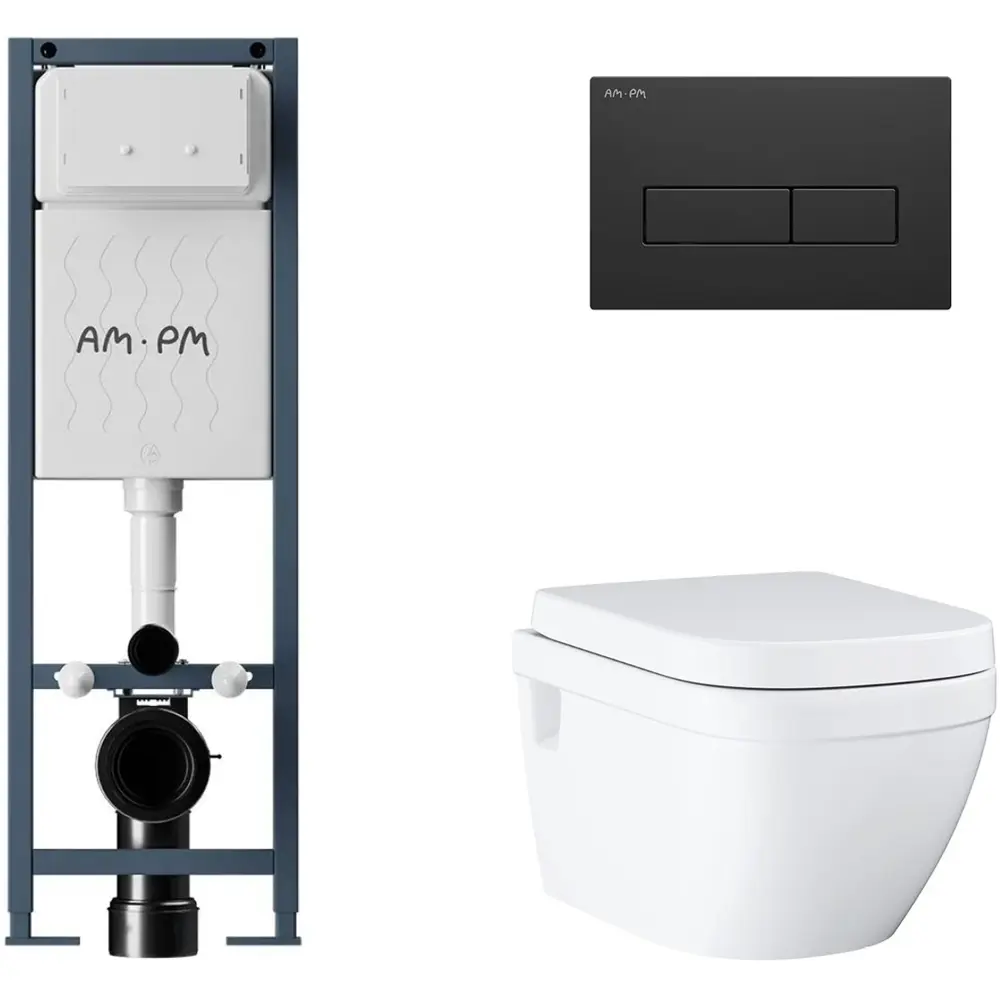 Фото 2 Инсталляция AM.PM I012711.0338 ErgoFit с клавишей слива ErgoFit M пластик матовый черный унитаз GROHE Euro Ceramic с микролифтом альпин-белый Фото 2 Инсталляция AM.PM I012711.0338 ErgoFit с клавишей слива ErgoFit M пластик матовый черный унитаз GROHE Euro Ceramic с микролифтом альпин-белый