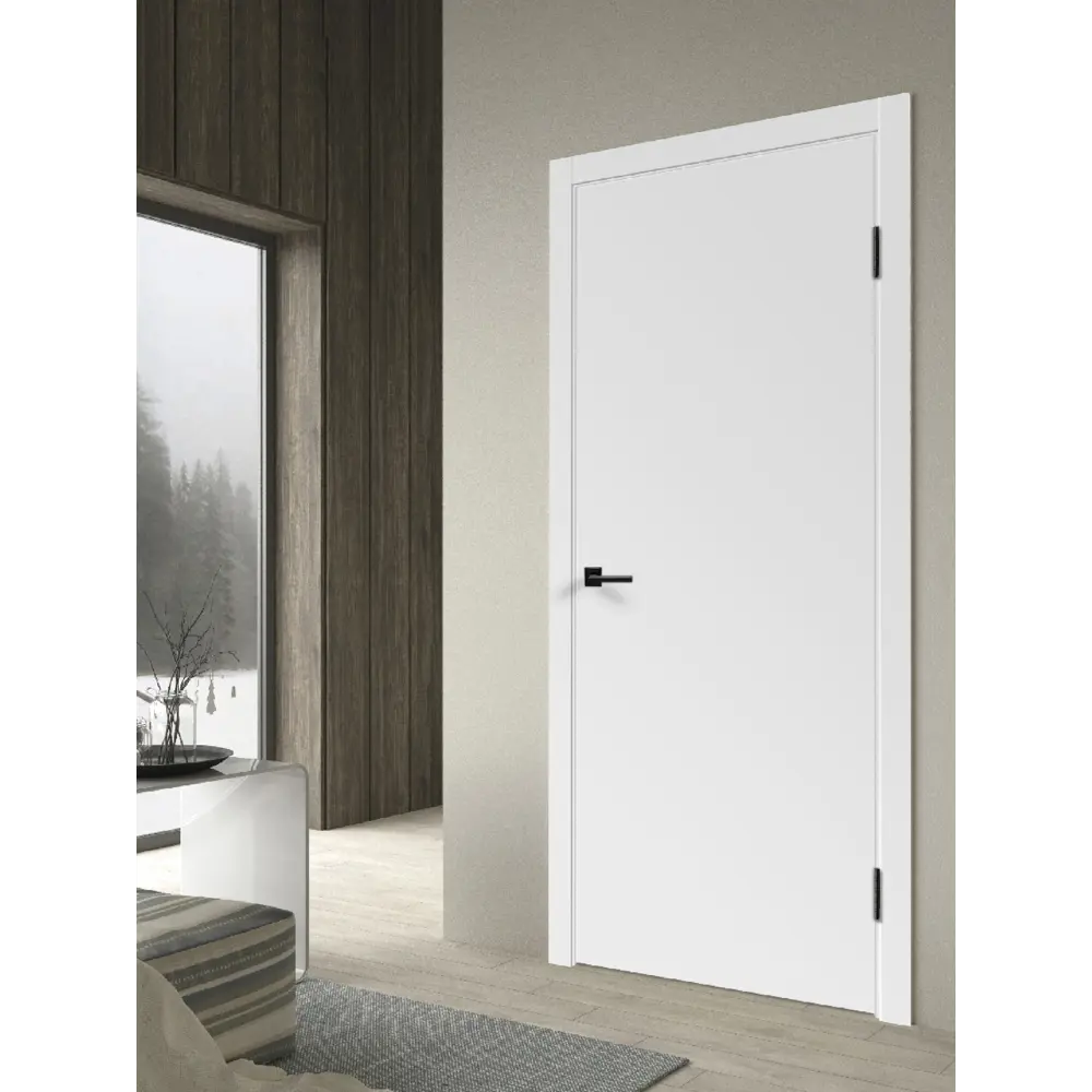 Фото 3 Комплект межкомнатной двери Velldoris Flat глухая 200x80см ПВХ цвет белый с коробом и наличниками