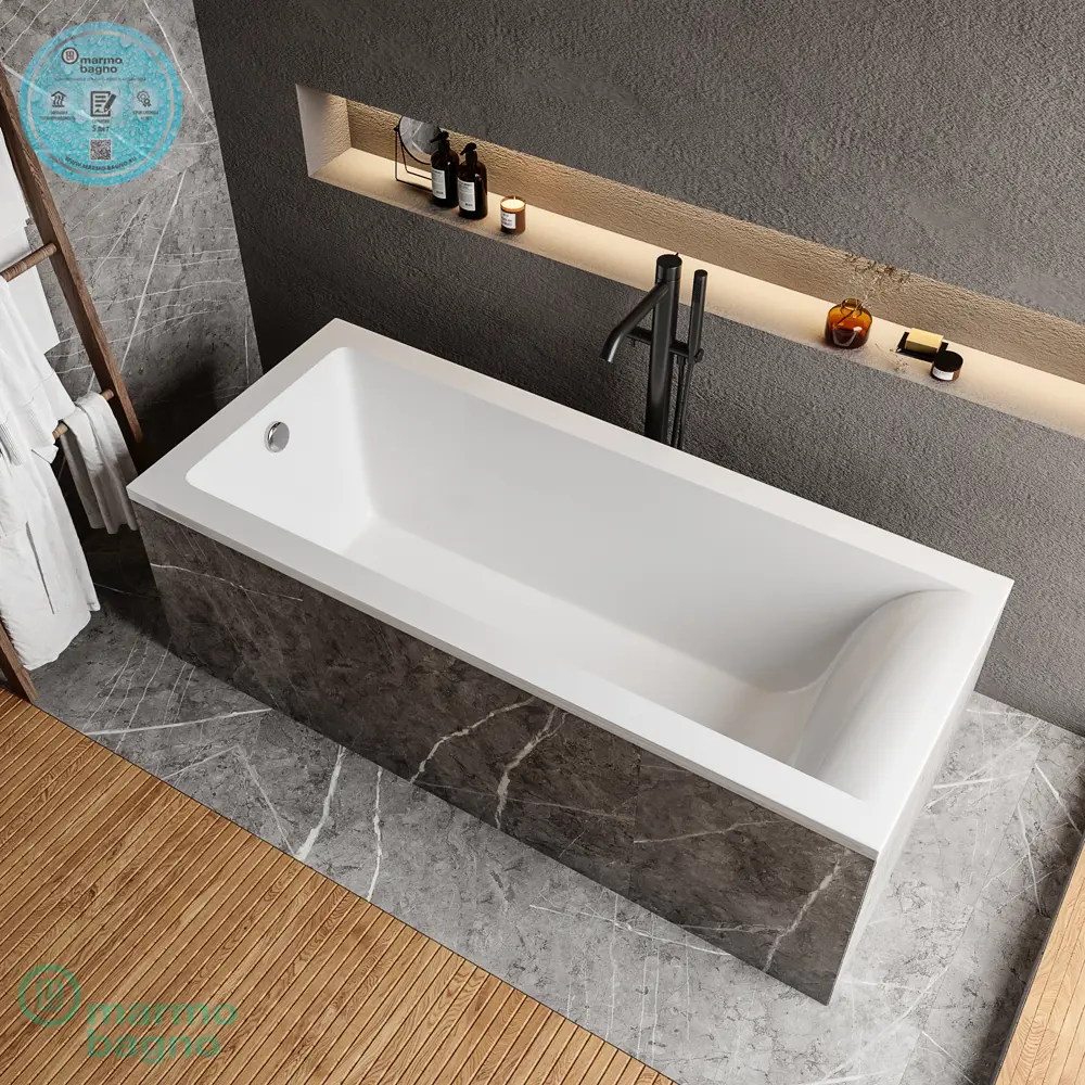 Фото 4 Прямоугольная ванна Marmo bagno MB-N150-70 MB-N150-70 искусственный камень 150х70см Фото 4 Прямоугольная ванна Marmo bagno MB-N150-70 MB-N150-70 искусственный камень 150х70см