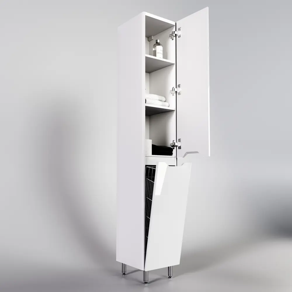 Фото 2 Пенал для ванной Style Line Марелла L Plus CC-0002428 с корзиной Люкс антискрейтч цвет белый глянец Фото 2 Пенал для ванной Style Line Марелла L Plus CC-0002428 с корзиной Люкс антискрейтч цвет белый глянец