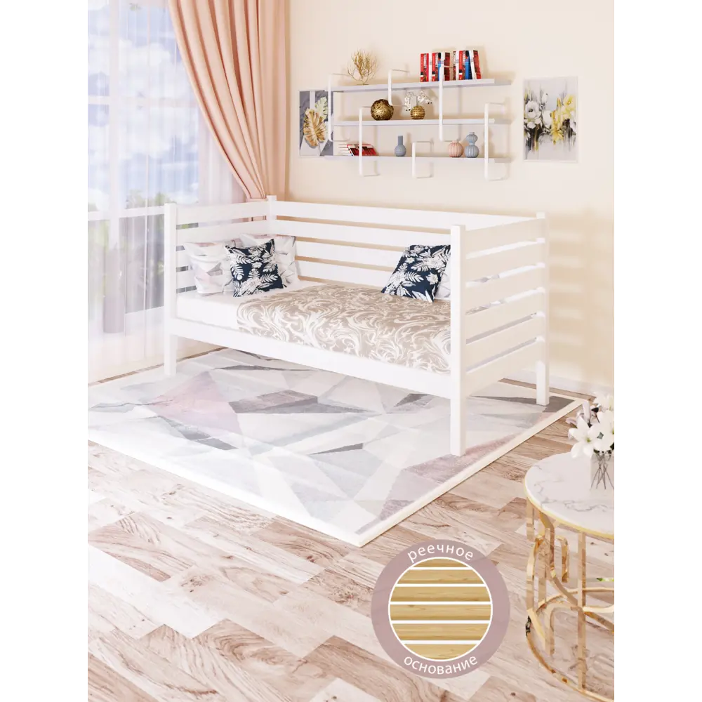 Фото 2 Тахта односпальная Solarius реечное основание и высокими бортиками 90x101x200 см сосна цвет белый Фото 2 Тахта односпальная Solarius реечное основание и высокими бортиками 90x101x200 см сосна цвет белый