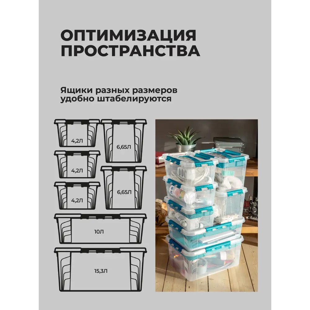 Фото 8 Ящик для хранения Эконова 6.65 л цвет Голубой Фото 8 Ящик для хранения Эконова 6.65 л цвет Голубой