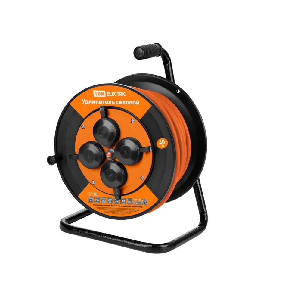 Фото Удлинитель на катушке Tdm electric SQ1301-0548 ПВС 3x1 40 м 4 розетки 3500 Вт с заземлением IP44 цвет черный Фото Удлинитель на катушке Tdm electric SQ1301-0548 ПВС 3x1 40 м 4 розетки 3500 Вт с заземлением IP44 цвет черный