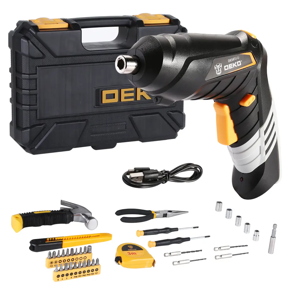Фото Отвертка аккумуляторная Deko DKS4FU-Li 063-4152, 4 В Li-ion 1.3 Ач в кейсе с набором инструментов 36 предметов Фото Отвертка аккумуляторная Deko DKS4FU-Li 063-4152, 4 В Li-ion 1.3 Ач в кейсе с набором инструментов 36 предметов