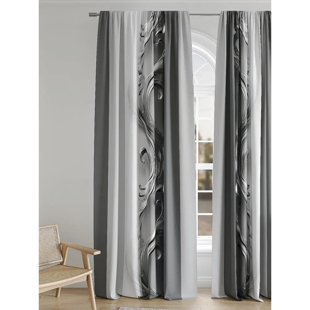 Фото 6 Комплект штор Comfy way Базовая коллекция CW948405240-240 на шторной ленте 240x150 см цвет серый, черный Фото 6 Комплект штор Comfy way Базовая коллекция CW948405240-240 на шторной ленте 240x150 см цвет серый, черный