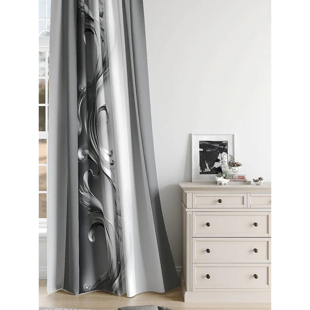 Фото 7 Комплект штор Comfy way Базовая коллекция CW948405240-240 на шторной ленте 240x150 см цвет серый, черный Фото 7 Комплект штор Comfy way Базовая коллекция CW948405240-240 на шторной ленте 240x150 см цвет серый, черный