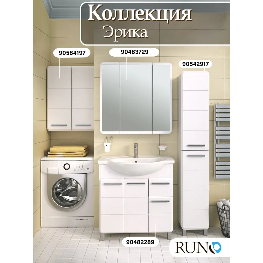 Фото 6 Шкаф для ванной Runo Эрика 81x60 см навесной Фото 6 Шкаф для ванной Runo Эрика 81x60 см навесной