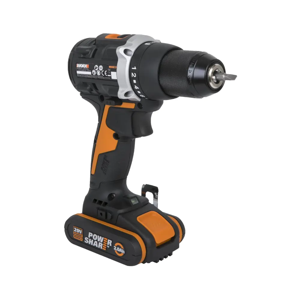 Фото 3 Дрель-шуруповерт аккумуляторная WORX WX102, 20В, 60Нм, бесщеточная, 2Ач х2, ЗУ, кейс