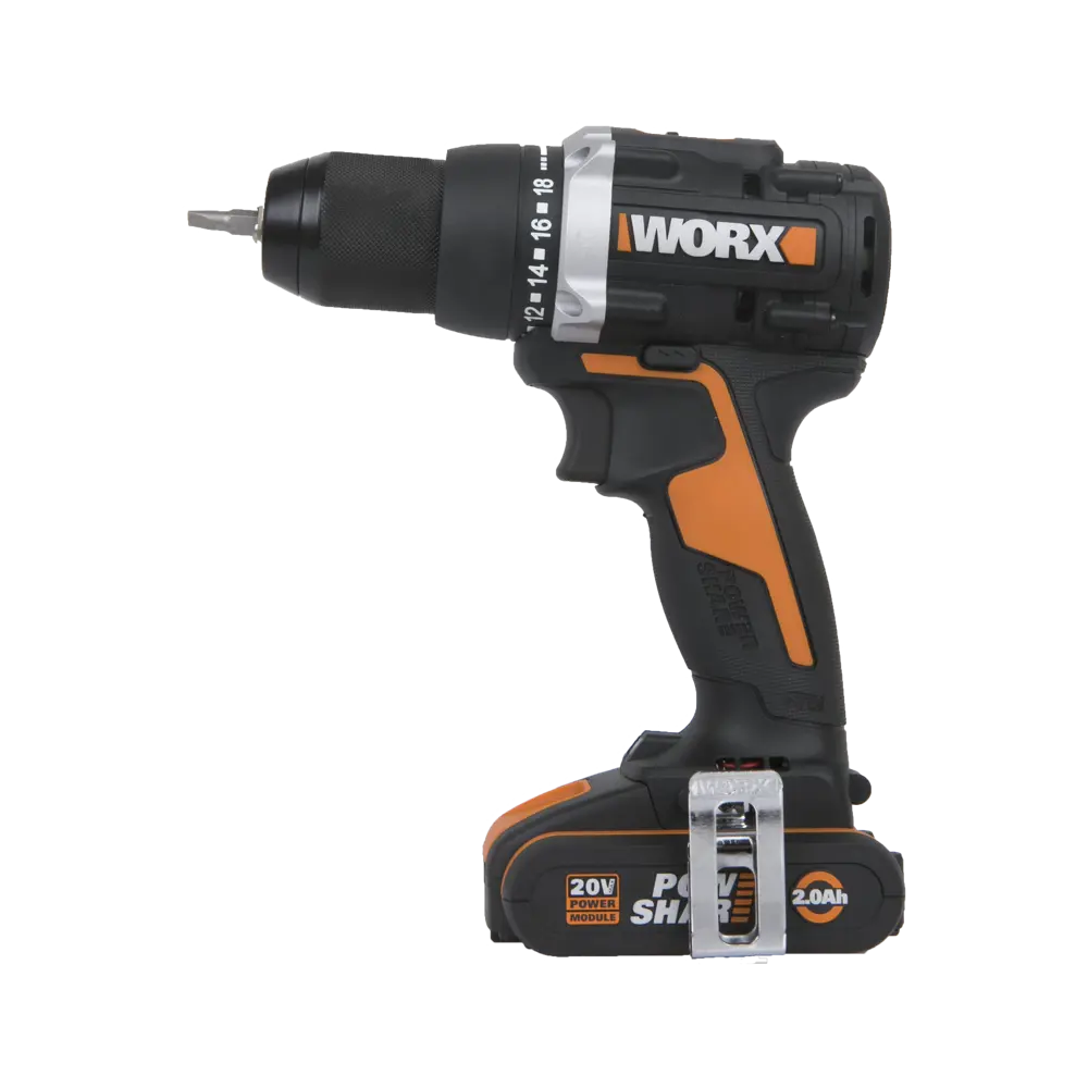 Фото Дрель-шуруповерт аккумуляторная WORX WX102, 20В, 60Нм, бесщеточная, 2Ач х2, ЗУ, кейс
