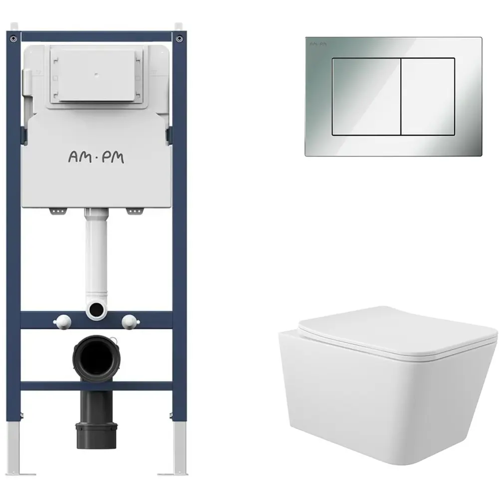 Фото 2 Инсталляция AM.PM I012709.0251 PrimeFit с клавишей слива PrimeFit S гл/хром унитаз 52x37 Soft-Close матовый белый квадрат Фото 2 Инсталляция AM.PM I012709.0251 PrimeFit с клавишей слива PrimeFit S гл/хром унитаз 52x37 Soft-Close матовый белый квадрат