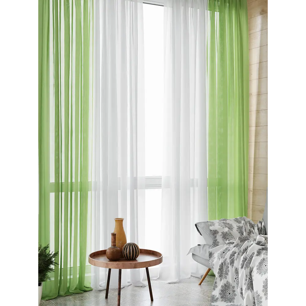 Фото 2 Тюль Helga Базовая коллекция HH208008-250 на шторной ленте 250x300 см цвет зеленый