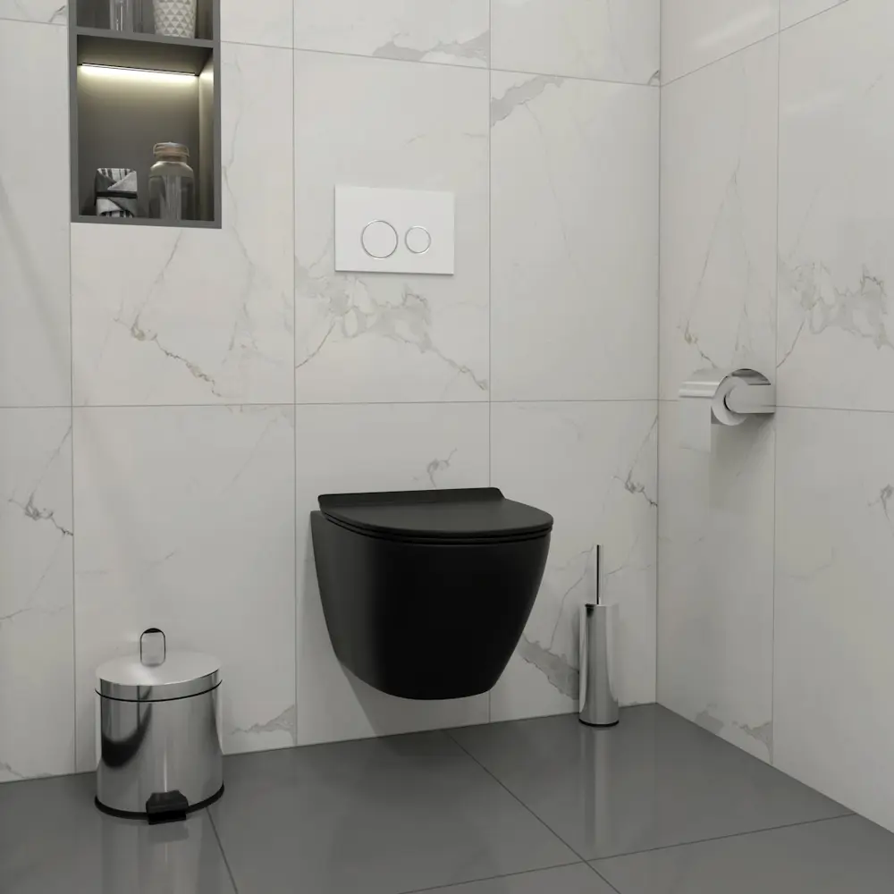 Фото 3 Инсталляция с унитазом комплект 5 в 1 Teymi F14992 унитаз подвесной безободковый торнадо черный Lina Pro Vortex Black кнопка белая/хром