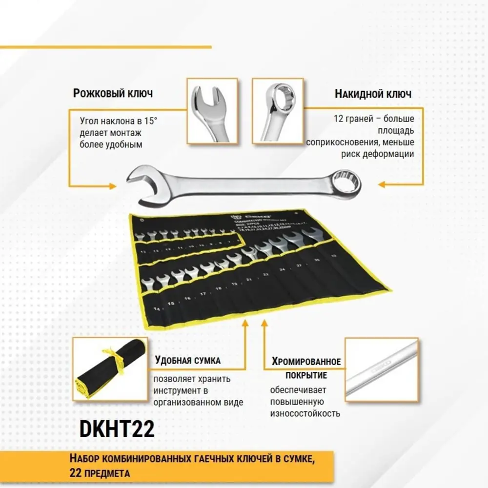 Фото 7 Набор ключей комбинированных Deko DKHT22 6-32 мм, 22 предметов