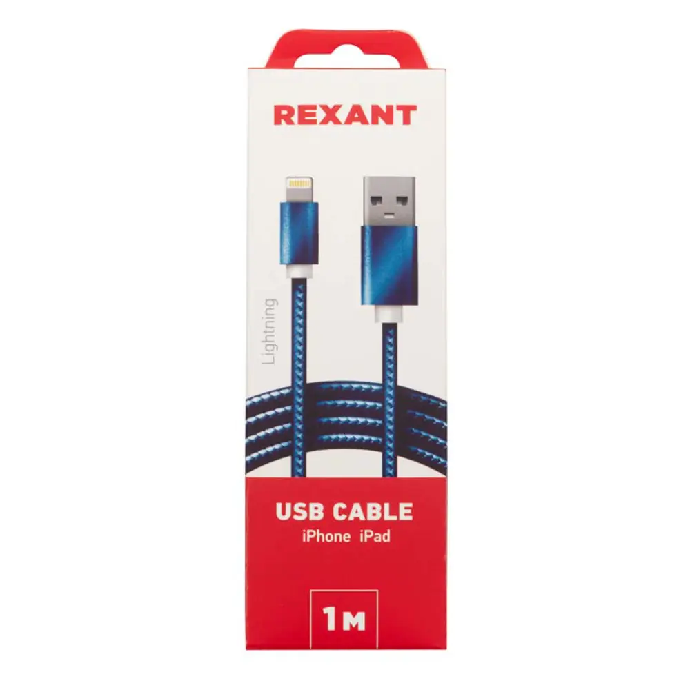 Фото 2 Кабель Rexant USB-A – Lightning для Apple 2.4 A 1 м цвет синий Фото 2 Кабель Rexant USB-A – Lightning для Apple 2.4 A 1 м цвет синий