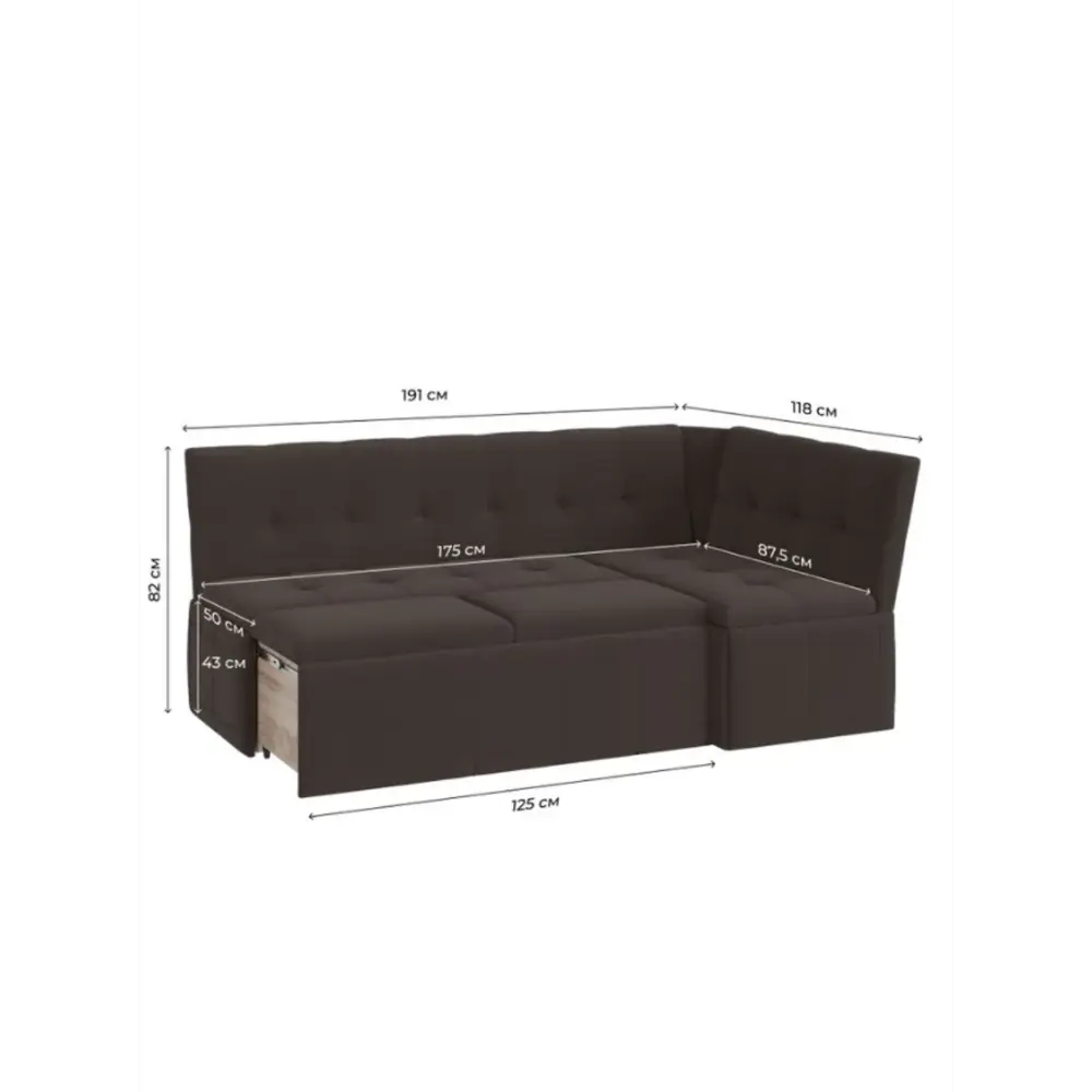Фото Диван угловой раскладной на кухню со спальным местом 5056 Квадро тип 1 ТК коричневая