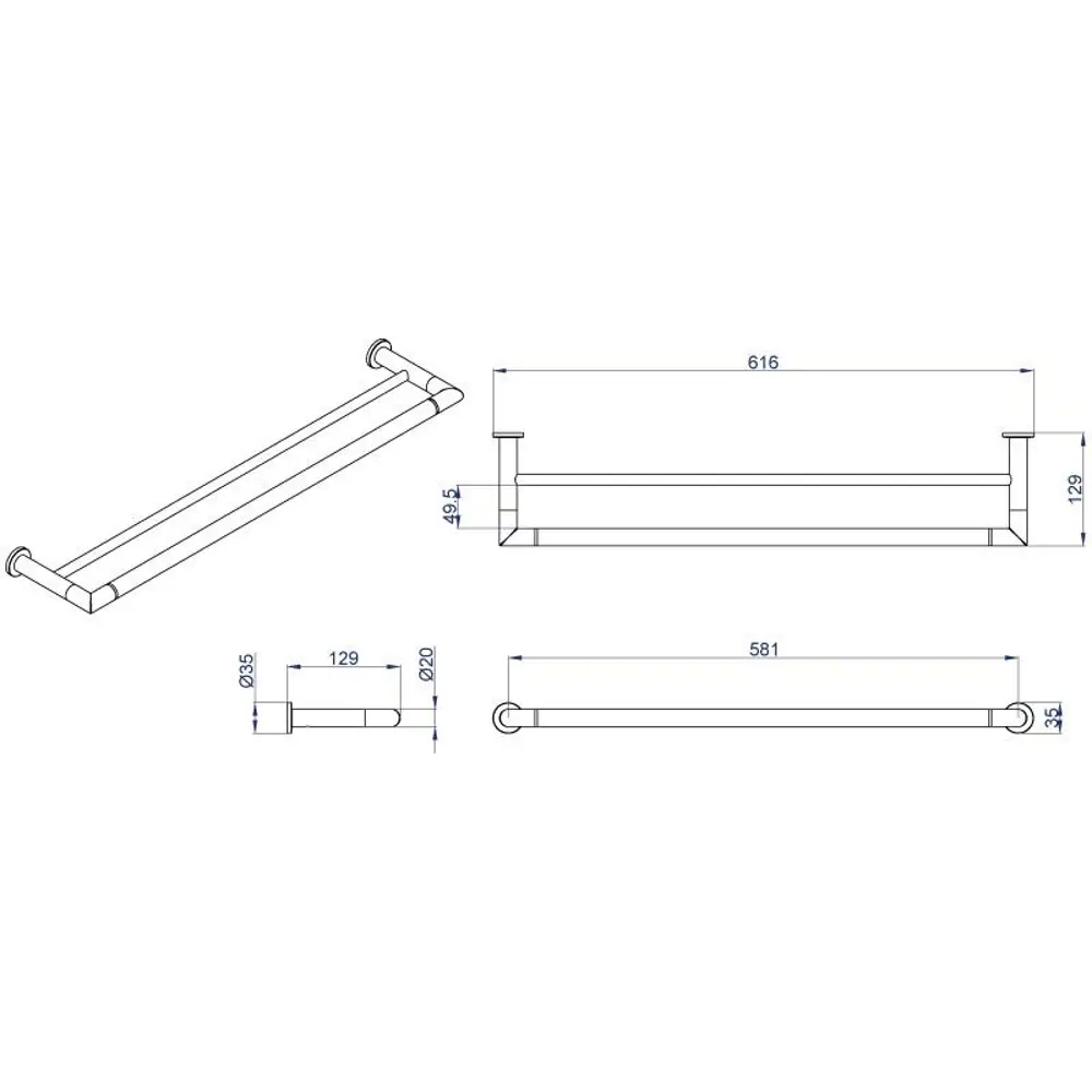 Фото 2 Полотенцедержатель Azario Forny AZ-88302 трубчатый двойной 58 см Фото 2 Полотенцедержатель Azario Forny AZ-88302 трубчатый двойной 58 см