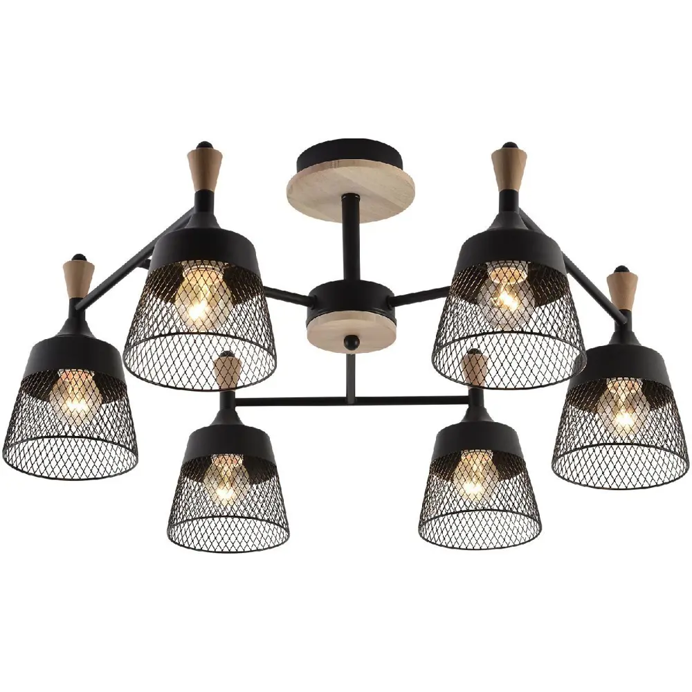 Фото Люстра на штанге Reluce Нет 01492-0.3-06 bk+wood 6 лампа 18 м² цвет черный Фото Люстра на штанге Reluce Нет 01492-0.3-06 bk+wood 6 лампа 18 м² цвет черный