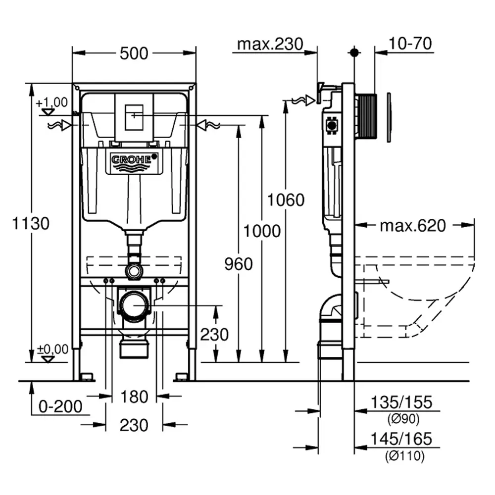 Фото 8 Комплект инсталляция и унитаз подвесной GROHE Rapid SL GH 39183001 безободковый, цвет белый Фото 8 Комплект инсталляция и унитаз подвесной GROHE Rapid SL GH 39183001 безободковый, цвет белый