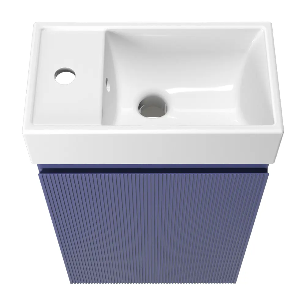 Фото 2 Тумба с раковиной подвесная Wellsee WC Area 20216895R с донным клапаном, сифоном, смесителем и вентилями цвет синий