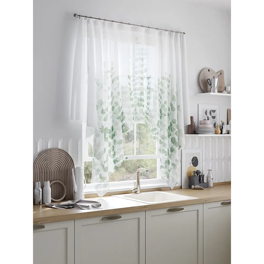 Фото Тюль Helga Базовая коллекция HH534341 на шторной ленте 145x200 см цвет белый, зеленый