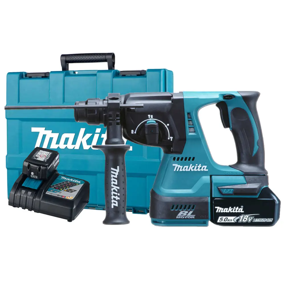 Фото Перфоратор аккумуляторный бесщеточный SDS Plus Makita DHR242RT, 18 В Li-Ion 1x5 Ач, 2 Дж Фото Перфоратор аккумуляторный бесщеточный SDS Plus Makita DHR242RT, 18 В Li-Ion 1x5 Ач, 2 Дж