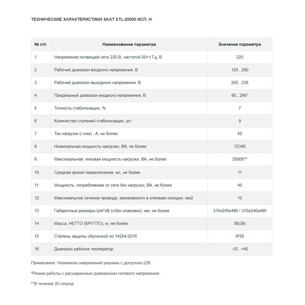 Фото 15 Стабилизатор напряжения Skat Бастион STL однофазный 20000 ВА 80-295В Фото 15 Стабилизатор напряжения Skat Бастион STL однофазный 20000 ВА 80-295В