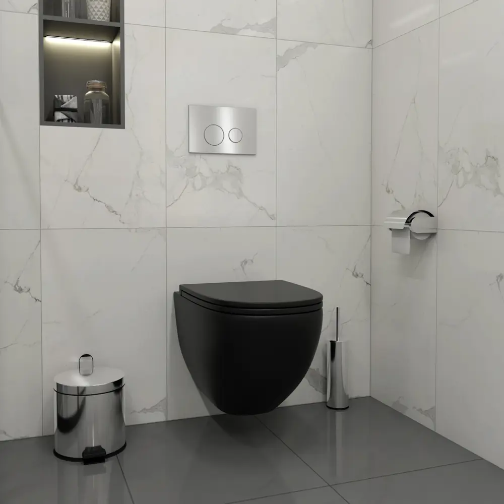 Фото 4 Комплект инсталляция с унитазом Teymi 5 в 1 F13521: унитаз подвесной безободковый черный Lina S Black кнопка нержавеющая сталь Фото 4 Комплект инсталляция с унитазом Teymi 5 в 1 F13521: унитаз подвесной безободковый черный Lina S Black кнопка нержавеющая сталь