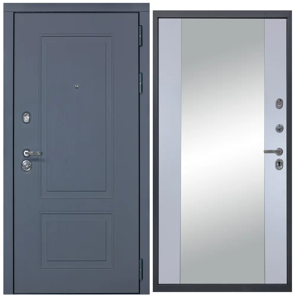 Фото Входная дверь Diva STR МХ-38 205x96см правый цвет Д15 силк маус/ясень графит с зеркалом